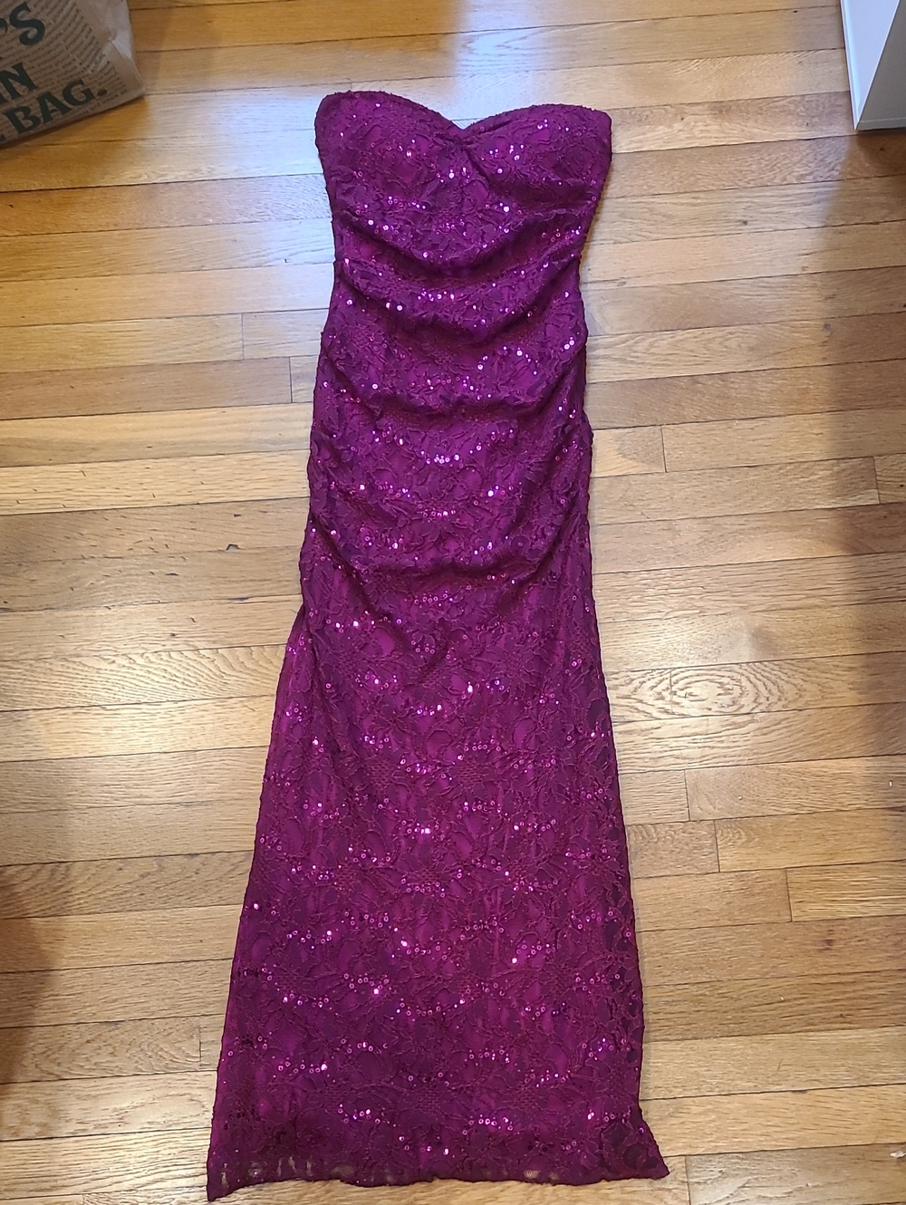Jump Strapless Sequin Lace Gown in Magenta